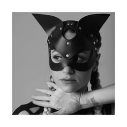 Punk Cat Ear Mask Sex Toys Halloween Half Face Cat Mask Masquerade Erotic - leather mask