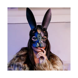 Sexy Leather Mask Bunny Girl Cosplay Erotic Fetish Rave Mask Rivets Bondage - StyleA
