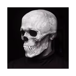 Full Head Skull Mask Carnival Adults Realistc Anonymous Halloween Moveable - Beige