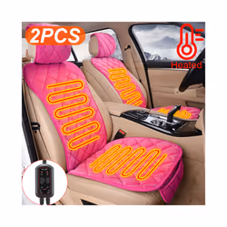 Plush Car Seat Cover Set Universal Pink Seat Cushion Auto Seat Protector - Heated Pink 2pcs