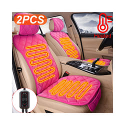 Plush Car Seat Cover Set Universal Pink Seat Cushion Auto Seat Protector - Heated Pink 2pcs