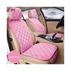 Plush Car Seat Cover Set Universal Pink Seat Cushion Auto Seat Protector - Front Light Pink 2pc