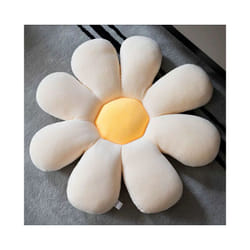 Stuffed Six Petal Flower Cushion Girly Room Decor Sunflower Pillow Bay - 45X45cm, white-yellow