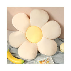 Stuffed Six Petal Flower Cushion Girly Room Decor Sunflower Pillow Bay - 55X55cm, White -yellow