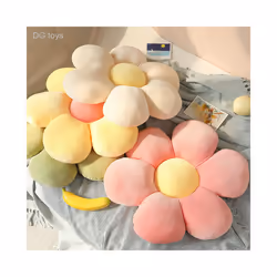 Stuffed Six Petal Flower Cushion Girly Room Decor Sunflower Pillow Bay - 45X45cm, yellow-pink