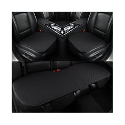 Summer Car Seat Cover Protector Auto Flax Front Back Rear Backrest Black - 3pcs black