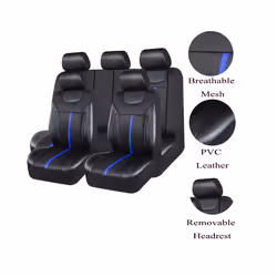 AUTO PLUS PU Leather And Mesh Cloth Universal Car Seat Cover Set Car Accessories - 2 seat Blue