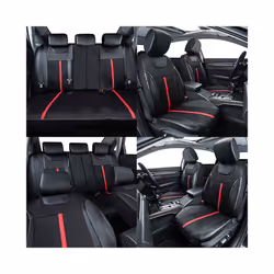 AUTO PLUS PU Leather And Mesh Cloth Universal Car Seat Cover Set Car Accessories - 5 seat Red