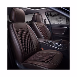 Car Wooden Bead Seat Cushion Summer Cool Leather Car Seat Cover Breathable - Coffee