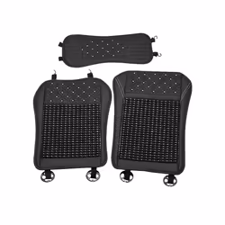 Car Wooden Bead Seat Cushion Summer Cool Leather Car Seat Cover Breathable - Coffee