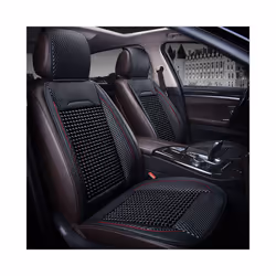 Car Wooden Bead Seat Cushion Summer Cool Leather Car Seat Cover Breathable - Black