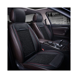 Car Wooden Bead Seat Cushion Summer Cool Leather Car Seat Cover Breathable - Black
