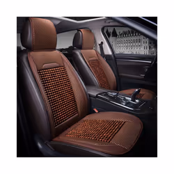 Car Wooden Bead Seat Cushion Summer Cool Leather Car Seat Cover Breathable - Brown