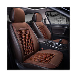 Car Wooden Bead Seat Cushion Summer Cool Leather Car Seat Cover Breathable - Brown