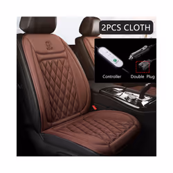 12V Heated Car Seat Cushion Cloth/Flannel Car Seat Heater Winter Warmer - 2Pcs Cloth BROWN
