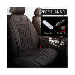 12V Heated Car Seat Cushion Cloth/Flannel Car Seat Heater Winter Warmer - 2Pcs Flannel BLACK