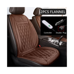 12V Heated Car Seat Cushion Cloth/Flannel Car Seat Heater Winter Warmer - 2Pcs Flannel BROWN