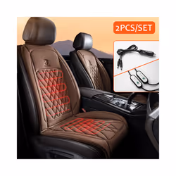 30' Fast Heating 12-24v Heated Car Seat Cover Universal Car Seat Heater - Brown 2pcs