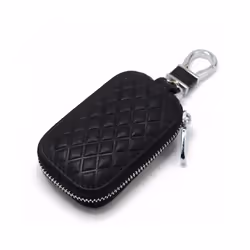 Leather Car Key Case Key Chain Coin Holder Protector Bag With Zipper - A