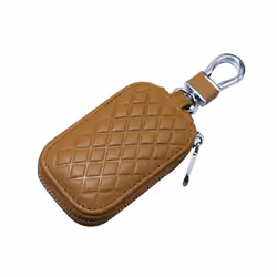 Leather Car Key Case Key Chain Coin Holder Protector Bag With Zipper - A