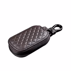 Leather Car Key Case Key Chain Coin Holder Protector Bag With Zipper - A