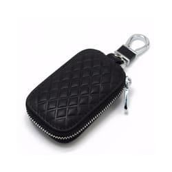 Leather Car Key Case Key Chain Coin Holder Protector Bag With Zipper - C