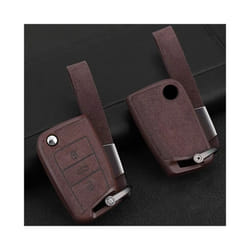 Tpu+Suede Leather Car Key Case Cover For Volkswagen VW Golf 7 MK7 Tiguan - Brown, with keychain