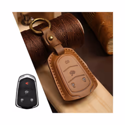 Luxury Leather Car Key Case Cover Fob Protector Keychain Accessories - 4 Button Brown