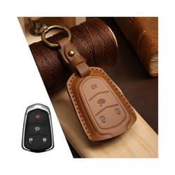 Luxury Leather Car Key Case Cover Fob Protector Keychain Accessories - 4 Button Brown