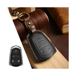 Luxury Leather Car Key Case Cover Fob Protector Keychain Accessories - 5 Button Black