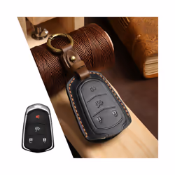 Luxury Leather Car Key Case Cover Fob Protector Keychain Accessories - 4 Button Black
