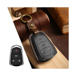 Luxury Leather Car Key Case Cover Fob Protector Keychain Accessories - 4 Button Black