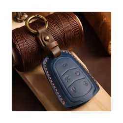 Luxury Leather Car Key Case Cover Fob Protector Keychain Accessories - 4 Button Black