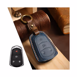 Luxury Leather Car Key Case Cover Fob Protector Keychain Accessories - 4 Button Blue