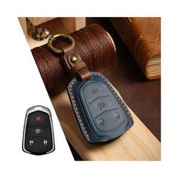 Luxury Leather Car Key Case Cover Fob Protector Keychain Accessories - 4 Button Blue
