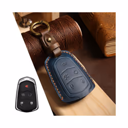 Luxury Leather Car Key Case Cover Fob Protector Keychain Accessories - 5 Button Blue