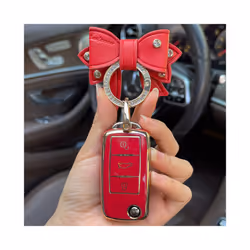 Bow Car Key Case Cover for VW Golf 5 Gti 7 Polo Golf 7 5 6 Mk6 7 R 7 - A red bow ring