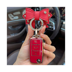 Bow Car Key Case Cover for VW Golf 5 Gti 7 Polo Golf 7 5 6 Mk6 7 R 7 - A red bow ring