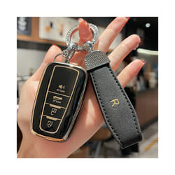 Car Key Case Cover for 2019 2020 2021 2022 Toyota Highlander Camry Rav4 - T black with R