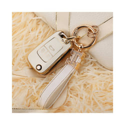 Car Key Case Cover For Chevrolet Cruze Aveo Trax Sail Malibu Captiva - white and keychain