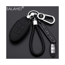 Leather Car Key Case Cover For Nissan Tidda Livida X-Trail T31 T32 Qashqai - C-black