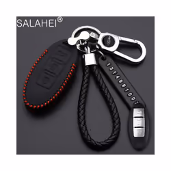 Leather Car Key Case Cover For Nissan Tidda Livida X-Trail T31 T32 Qashqai - C-black
