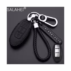 Leather Car Key Case Cover For Nissan Tidda Livida X-Trail T31 T32 Qashqai - A-black