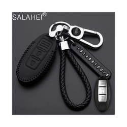 Leather Car Key Case Cover For Nissan Tidda Livida X-Trail T31 T32 Qashqai - A-black