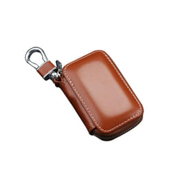 Genuine Leather Car Key Fob Case Cover Keychain Zipper Bag Protector - Brown