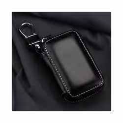 Genuine Leather Car Key Fob Case Cover Keychain Zipper Bag Protector - Brown