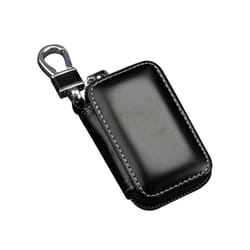 Genuine Leather Car Key Fob Case Cover Keychain Zipper Bag Protector - Black