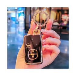 Plating TPU Car Key Case Cover For Toyota Camry Prius Land Cruiser Prado - black keyring