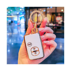 Plating TPU Car Key Case Cover For Toyota Camry Prius Land Cruiser Prado - white keyring