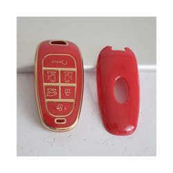 New Electroplated TPU Car Key Cover for Hyundai Santa Fe Tucson 2022 - Red Case
